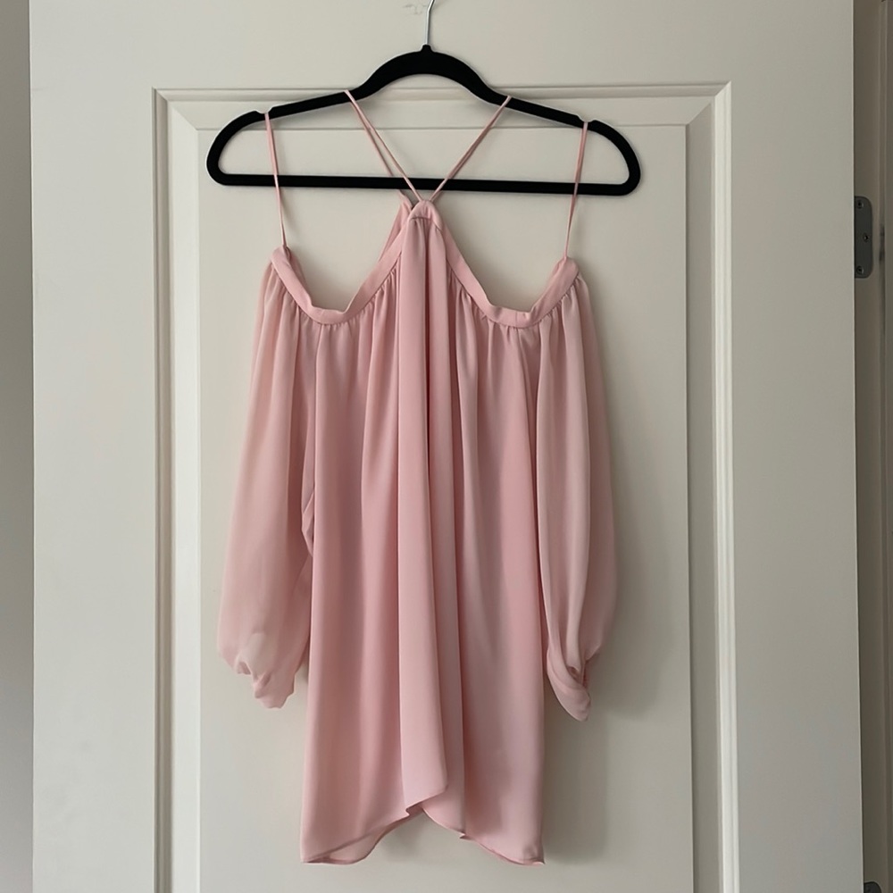 1.STATE Off the Shoulder Sheer Chiffon Blouse, Main, color, PINK TAFFE